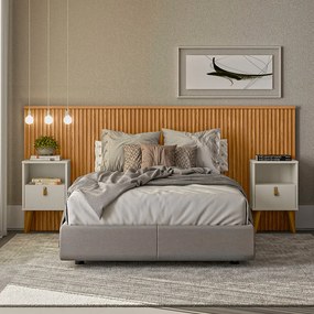 Conjunto Cabeceira Noronha 240cm e 2 Mesas de Cabeceira Ilhéus Nature/Off White G77 - Gran Belo