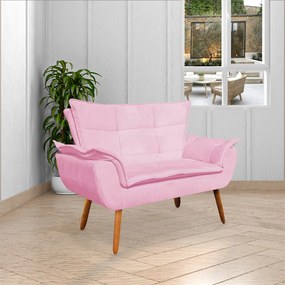 Poltrona Namoradeira Pés Palito Charger Suede Rosa G19 - Gran Belo