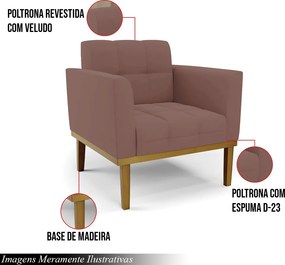 Kit 2 Poltronas Decorativas Karen Pés Fixo em Madeira Castanho Veludo Rose G19 - Gran Belo