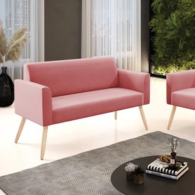 Sofá Namoradeira Pés Palito Natural Marisa Suede D03 - D'Rossi - Rose