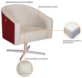 Poltrona Luiza Base Giratória de Metal Factor Vermelho e Linho - ADJ Decor
