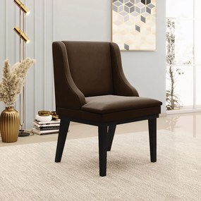 Cadeira Decorativa Sala de Jantar Base Fixa de Madeira Firenze Suede Marrom/Preto G19 - Gran Belo