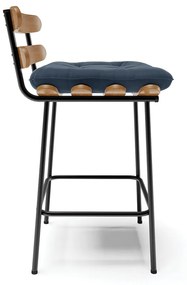 Kit 04 Banquetas Costela Suede Azul Marinho Base Metálica Preto - D'Rossi