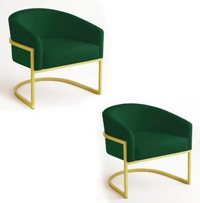 Poltrona Sala Decorativa Industrial Dourada Kit 2 Arielle Suede D03 - D'Rossi - Verde