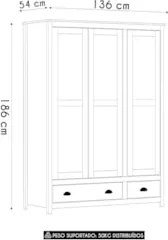Guarda Roupa Solteiro 136cm 3 Portas Lázio Branco/Freijó F07 - Mpozena