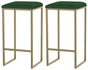 Kit 2 Banqueta Decorativa Billie Base Gold Suede Verde G41 - Gran Belo