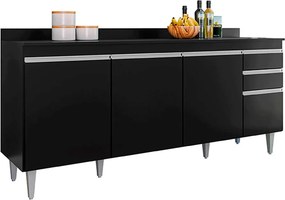 Balcão de Cozinha com Tampo Apex MDP/BP Preto G96 - Gran Belo