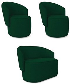 Namoradeira e 2 Poltronas Orgânica para Sala Malu Bouclê M11 - D'Rossi - Verde