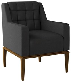 Poltrona Decorativa Sala de Estar Base Madeira Madonna PU Preto G52 - Gran Belo