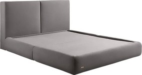 Cama com Cabeceira Elva Queen Base no Chão Veludo Luxo Cinza G92 - Gran Belo