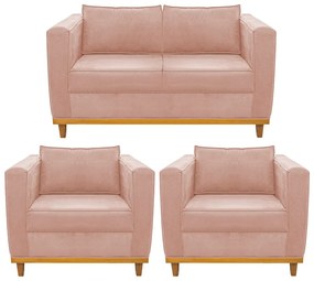 Kit Sofá 2 Lugares e 2 Poltronas Europa Suede Rosê ADJ Decor