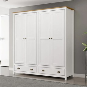 Guarda Roupa Madeira Maciça 4 Portas Osiris 2 Gavetas Branco/Freijó G74 - Gran Belo