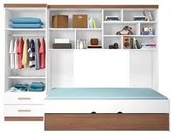 Quarto Infantil Modulado 4 Portas Com Bicama Chiara Carvalho/Branco -