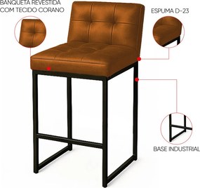Banqueta Cozinha Alta com Encosto Industrial Kit 2 Preto Lirina PU C05 - D'Rossi - Whisky
