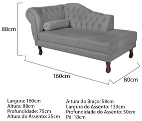 Recamier Diana 160cm Lado Direito Suede Cinza - ADJ Decor