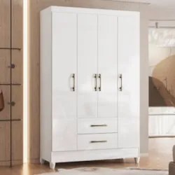 Guarda Roupa Solteiro 111cm 4 Portas Évora Z17 Branco - Mpozenato