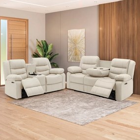 Conjunto Poltronas 2 e 3 Lugares Elétricas Sala de Cinema Hollywood com Massagem Aquecimento Entrada USB/USB-C PU Bege G94 - Gran Belo