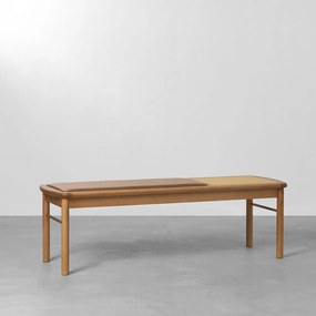 Banco Frame 3 Lugares PU Palha Natural Caramelo e Canela 1,44m - Banco Frame 3 Lugares PU Palha Natural Caramelo e Canela - 1,44m