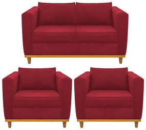 Kit Sofá 2 Lugares e 2 Poltronas Europa Suede Vermelho ADJ Decor