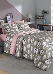 Jogo de Cama Panda Cinza Queen 4 Peças