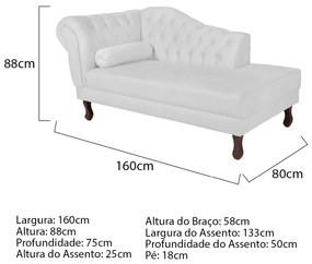 Recamier Diana 160cm Lado Direito Corano Branco - ADJ Decor