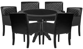 Mesa de Jogos Carteado Montreal Redonda Tampo Reversível Preto com 6 Cadeiras Liverpool Corino Preto Matelassê G36 G15 - Gran Belo