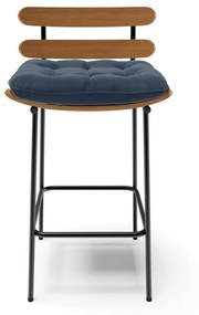 Kit 04 Banquetas Costela Suede Azul Marinho Base Metálica Preto - D'Rossi