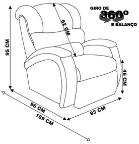 Poltrona do Papai Reclinável Giratória e Balanço Zero Wall com Gatilho Oasis PU Sintético Preto G23 - Gran Belo