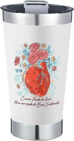 Kit Copo Térmico Com Abridor e Caneca Coração Florido de Amor