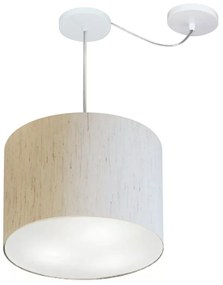 Lustre Pendente Cilíndrico Com Desvio Md-4258 Cúpula em Tecido 40x30cm Linho Bege - Bivolt