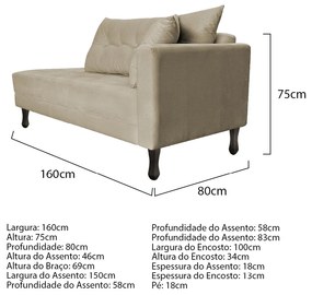 Kit Diva Recamier Azura 160cm Lado Esquerdo e 02 Poltronas Classic Suede - ADJ Decor