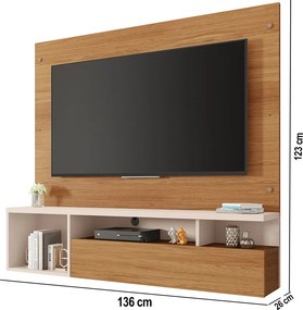 Painel TV 55 Pol 136cm Bancada Suspensa Sala Layanne C01 - D'Rossi - Freijó/Off White