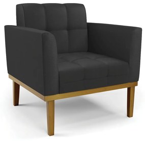 Poltrona Decorativa Karen Pés Fixo em Madeira Castanho PU Preto G19 - Gran Belo