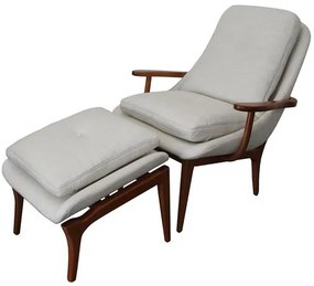 Poltrona com Puff Cintia Assento Linho cor Branco com Estrutura Lyptus cor Mel - 70038 Sun House