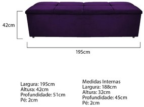 Calçadeira Munique 195 cm King Size Suede Roxo - ADJ Decor