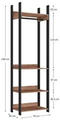 Closet 4 Prateleiras 1 Cabideiro Estilo Industrial Chess F04 Preto/Sol