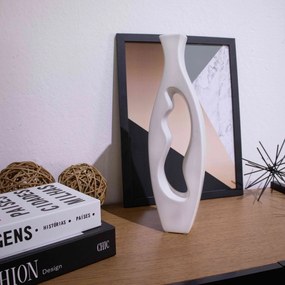 Vaso Decorativo em Cerâmica Vazado Branco 39,5x12 cm - D'Rossi