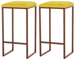Kit 2 Banqueta Decorativa Billie Base Bronze Suede Amarelo G41 - Gran Belo