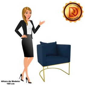 Poltrona Paola Suede Base Metálica Dourado D03 - D'Rossi Bege - Azul Marinho