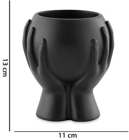 Cachepot "Mão" em Poliresina Preto 13x11 cm - D'Rossi