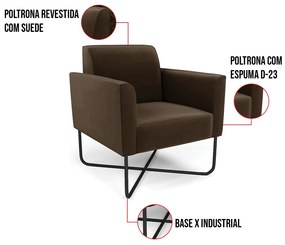 Poltrona Base X Industrial Preto Marisa Suede - Marrom