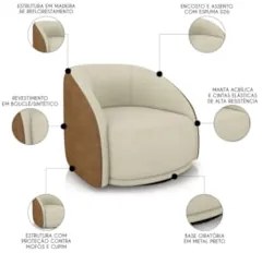 Poltrona Decorativa Orgânica Giratória Lya Z32 Boucle Bege/Sintético M