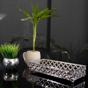 Bandeja Decorativa Retangular Em Metal Prata Com Espelho 5x24 cm M02 - D'Rossi