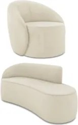 Sofá 3 Lugares 180cm Wendi e Poltrona Steve Veludo Bege I01  - Mpozena