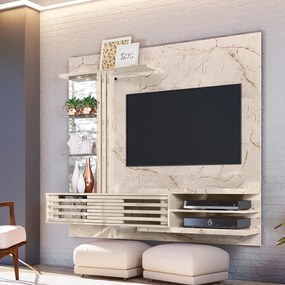 Painel TV 55 Pol 182cm Bancada Suspensa para Sala Romelli M20 - D'Rossi - Calacata e Off White