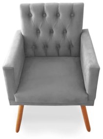 Kit 4 Poltronas Decorativas Clara Capitonê Pés Palito Suede Cinza - Sheep Estofados