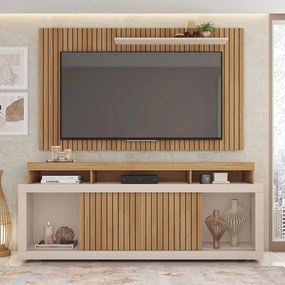 Painel TV 60 Pol 180cm e Bancada com Rodízio Sala Navel Buriti/Off White C01 - D'Rossi