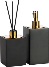 Conjunto Banheiro Duo Quadrado Resina - Preto Fosco - Gold  Preto Fosco - Gold