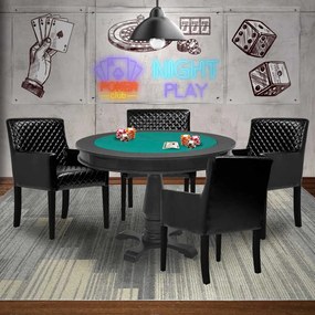 Mesa de Jogos Carteado Victoria Redonda Tampo Reversível Preto com 4 Cadeiras Liverpool PU Preto Matelassê G36 G15 - Gran Belo