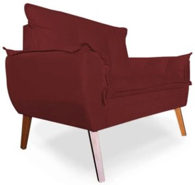 Poltrona Namoradeira Apolo Pés Madeira Suede Bordô - Sheep Estofados - Vermelho escuro